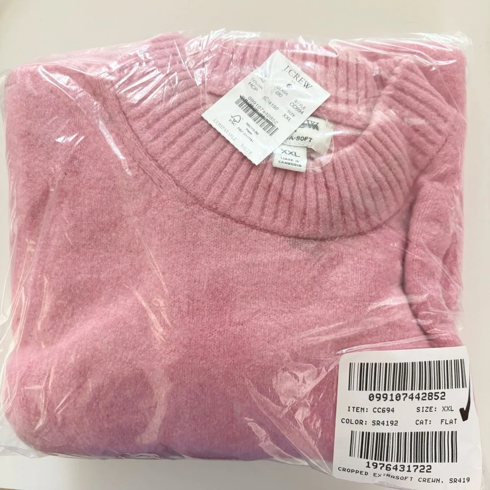 NWT J. Crew Girlfriend Crewneck Sweater Extra-soft Yarn Pink